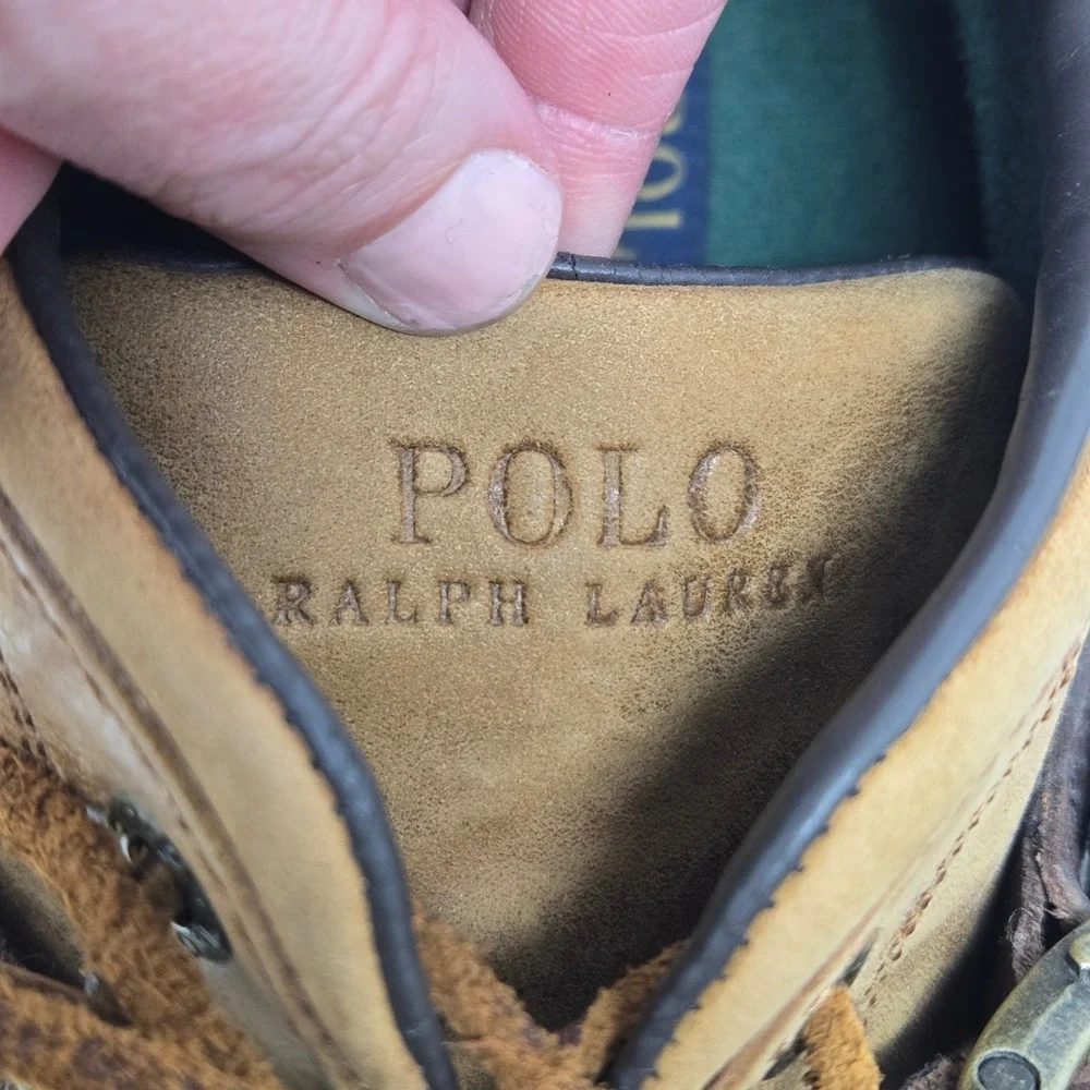 Polo Ralph Lauren Duck Boots Leather Buckle Strap 12D Brown Tan Rugged Mens